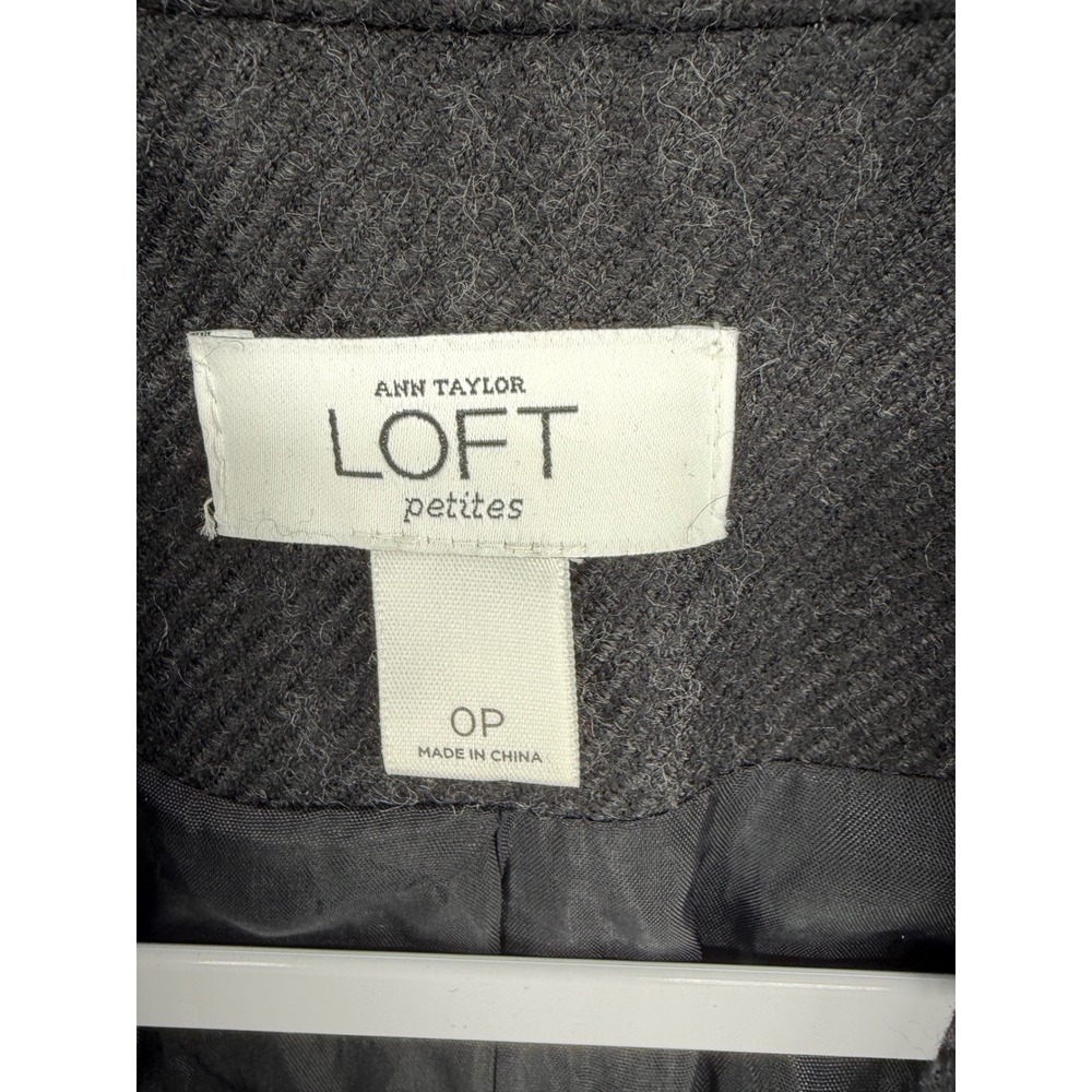 Ann Taylor LOFT Womens Blazer Charcoal Gray Herringbone Wool Blend 0P - Picture 4 of 5